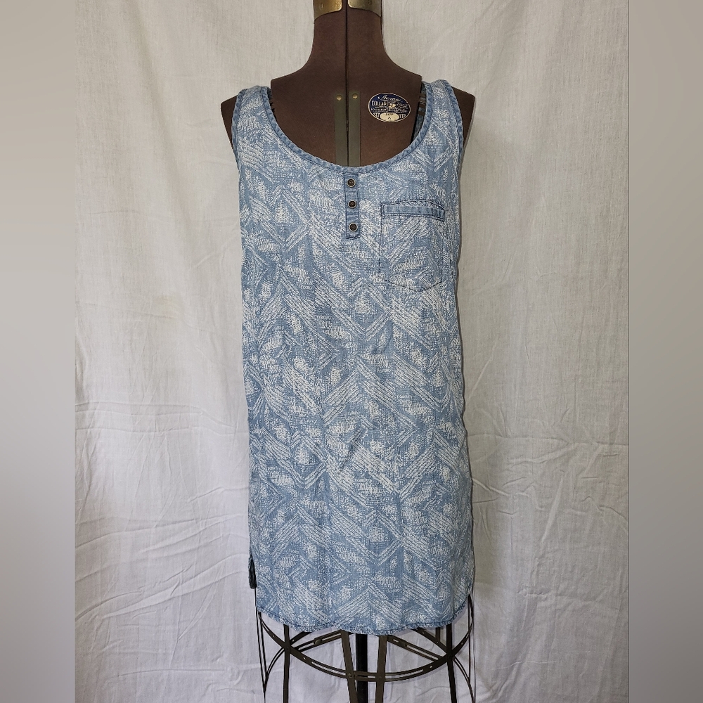 Buttons Chambray Shirt Dress Size M Sleeveless Breast Pocket